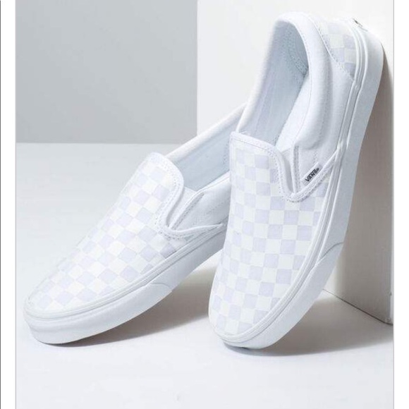 checkerboard slip on vans white